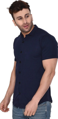 BEYOU FASHION Men Solid Casual Dark Blue Shirt