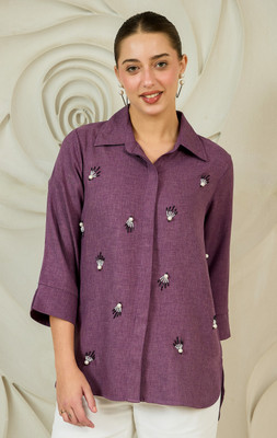 Shally Bhasin By Athena Women Printed Party Purple Shirt