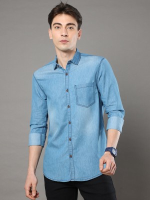 Street king Men Washed Casual Light Blue Shirt