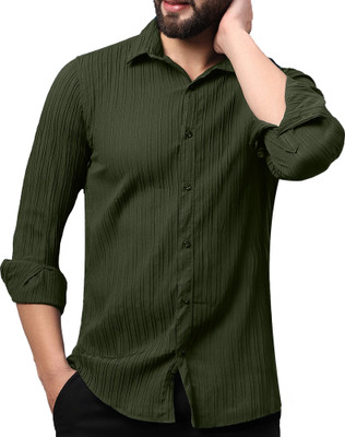 Filohevis Men Self Design Casual Khaki Shirt