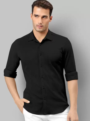 VC Fashion Men Self Design Casual Black Shirt