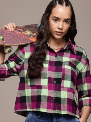 Roadster Women Checkered Casual Pink Shirt