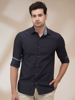COLORPLUS Men Self Design Casual Black Shirt