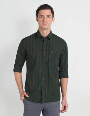 Arrow Sport Men Striped Casual Green Shirt