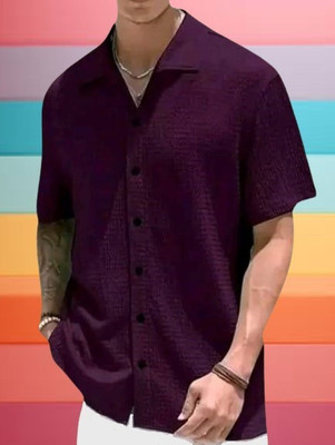MUMIN Men Solid Casual Purple Shirt