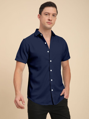 Voroxy Men Self Design Casual Blue Shirt