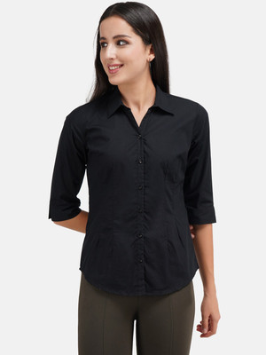 YELLOW PINE Women Solid Formal Black Shirt