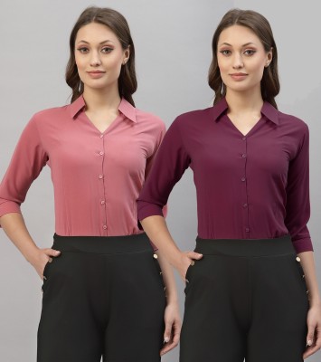 Selvia Women Solid Formal Pink, Purple Shirt