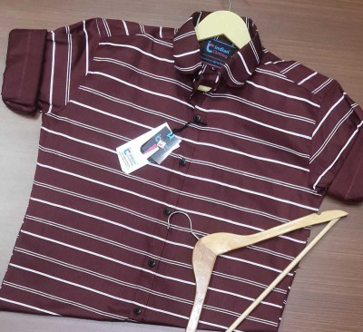 INDIAN CLOTHING Men Striped Casual Maroon Shirt