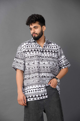 METRONAUT Men Printed Casual White, Black Shirt