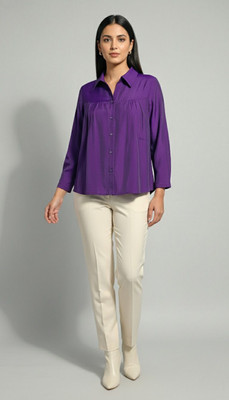 TAYARA Women Solid Casual Purple Shirt