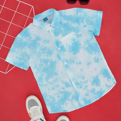 YU by Pantaloons Boys Printed Casual Blue Shirt
