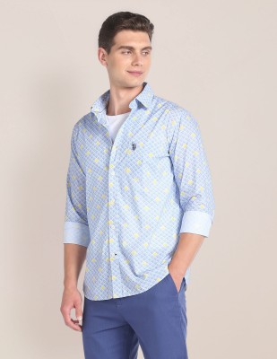 U.S. POLO ASSN. Men Printed Casual Blue, Yellow, White Shirt