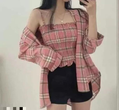 VASHENTERPRIS Women Checkered Casual Pink, White, Black Shirt