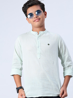 V-MART Boys Striped Casual Light Green Shirt