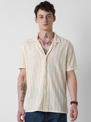 VASTRADO Men Self Design Casual White Shirt