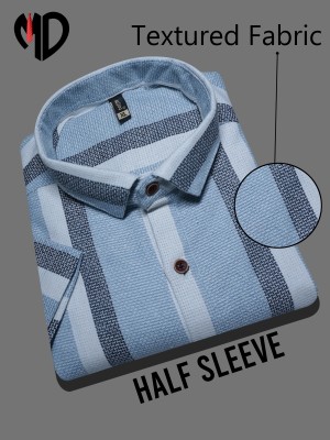 MILDIN Men Striped Casual Light Blue Shirt