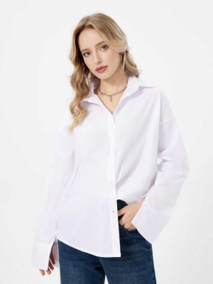 MOJOO Women Solid Casual White Shirt