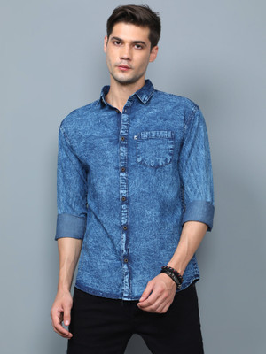 AIDAN PAUL Men Solid Casual Blue Shirt
