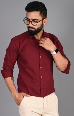 Elanpro Men Solid Formal Maroon Shirt