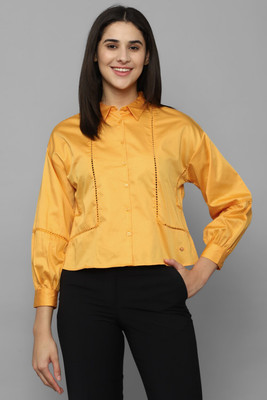 Allen Solly Women Solid Casual Yellow Shirt