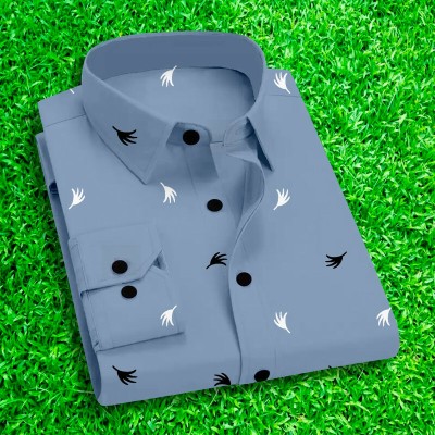 CHEAPSHIRTS Men Printed Formal Light Blue Shirt