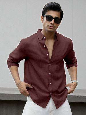 Yanthi Men Solid Casual Maroon Shirt