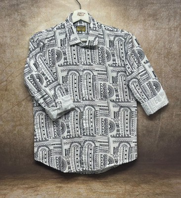 HASINI Fashion Men Printed Casual White Shirt