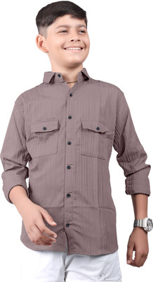 Mameru Boys Striped Casual Pink Shirt