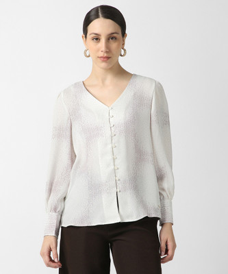 VAN HEUSEN Women Self Design Formal White Shirt