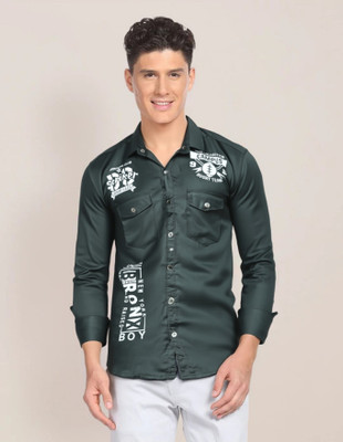 NatureGift Men Printed Casual Green Shirt