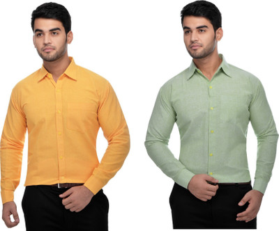 DESHBANDHU KHADI Men Solid Formal Yellow Shirt(Pack of 2)