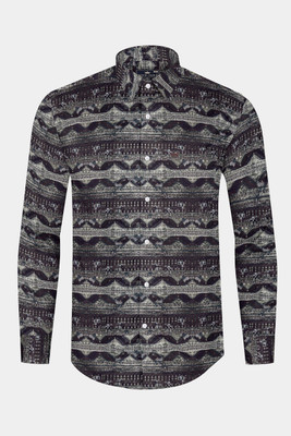 french crown Men Printed Casual Grey, Black Shirt