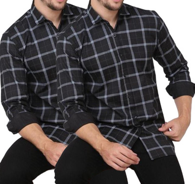 Click Everyday Men Checkered Casual Black Shirt(Pack of 2)
