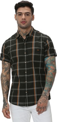 MUFTI Men Checkered Casual Dark Green Shirt