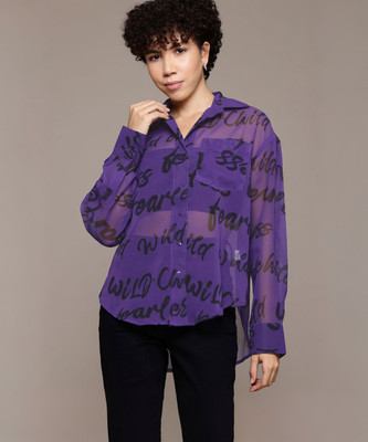 Roadster Women Printed Casual Purple Shirt