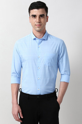 PETER ENGLAND Men Checkered Formal Light Blue Shirt