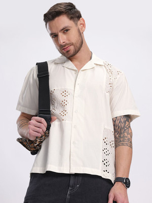 Glitchez Men Self Design Casual White Shirt