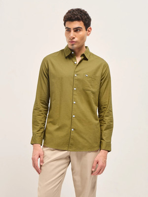 THE BEAR HOUSE Men Solid Casual Green Shirt