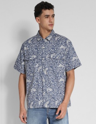 American Eagle Men Printed Casual Blue Shirt