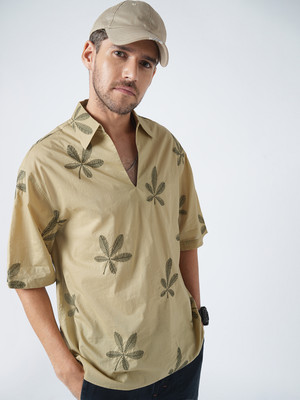 VASTRADO Men Embroidered Casual Khaki Shirt