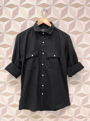 Kadhare Fashion Men Striped Casual Black Shirt