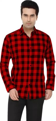 SOLVYN Men Checkered Casual Red, Black Shirt