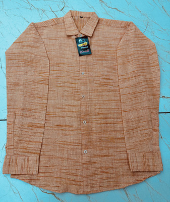 A A ENTERPRISES Men Self Design Casual Orange Shirt