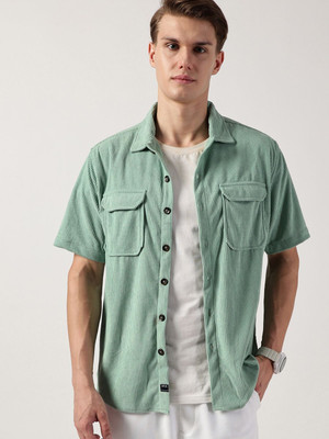 THOMAS SCOTT Men Self Design Casual Green Shirt