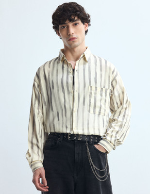 FLYING MACHINE Men Striped Casual Grey, White Shirt