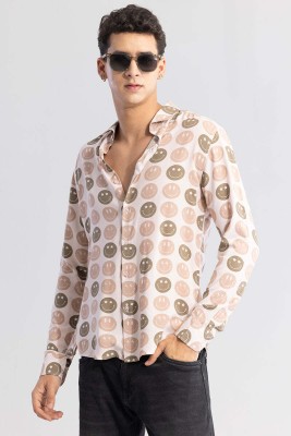 Snitch Men Printed Casual Pink Shirt