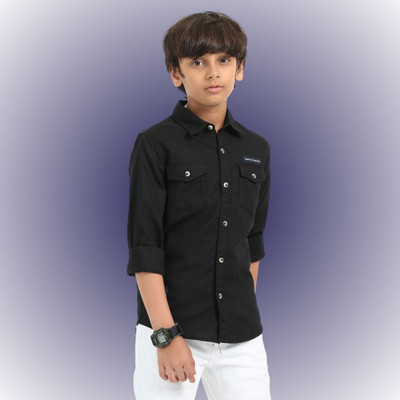 ROCKET SCIENCE Boys Solid Casual Black Shirt