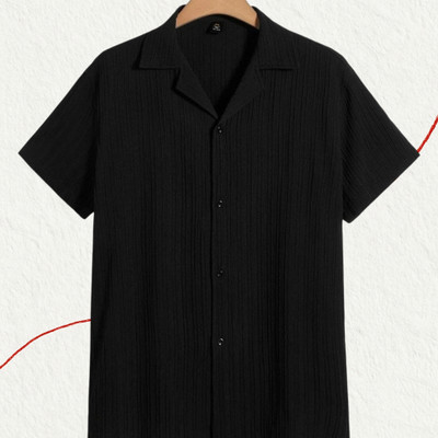 Jenil Fashion Men Self Design Casual Black Shirt