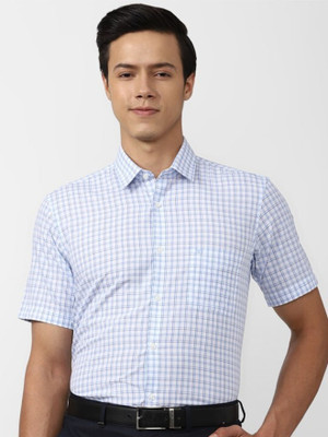 PETER ENGLAND Men Checkered Formal Light Blue Shirt